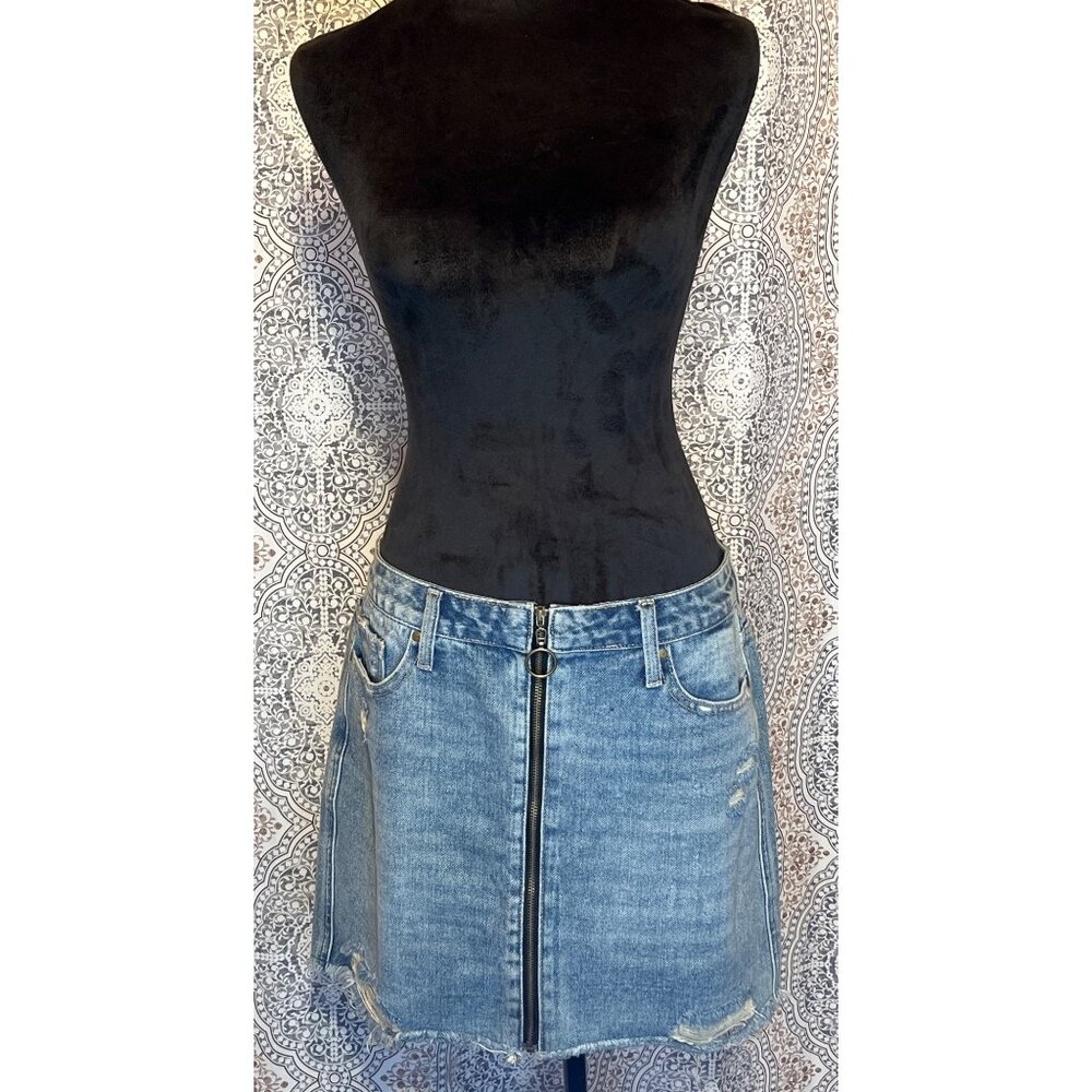 American Bazi Los Angeles Womens Distressed Denim Skirt Size L With Front Zipper - Picture 2 of 13